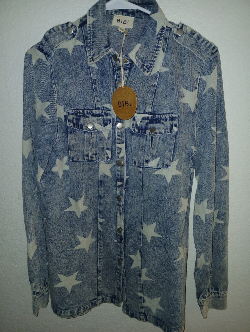 BIBI Star Print Denim Jacket - Blue & White